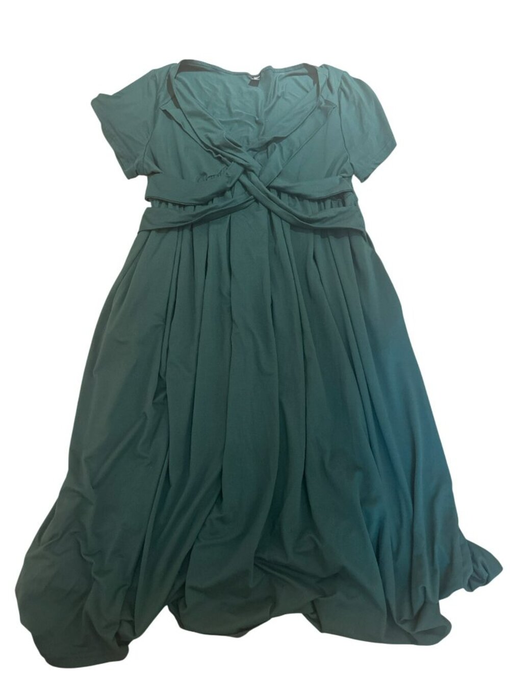 Shein Curve 3XL Maxi Dress Green Short Sleeve Twist Front Detail Forest Green